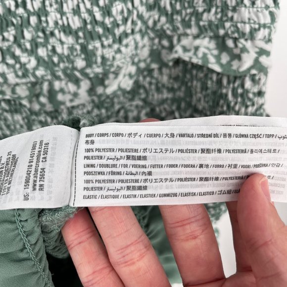 Abercrombie & Fitch Smocked Mini Dress Size XXL Green Pattern Ruffle Romantic - Picture 8 of 13